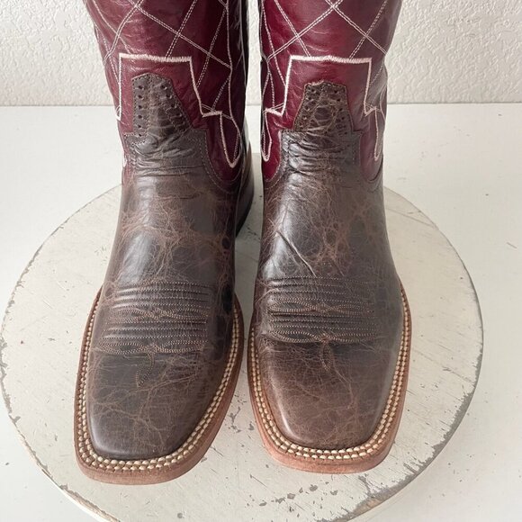 Rod Patrick Mens Cowboy Boots 9A Brown Mocha Bison Leather Square Toe Western - Picture 7 of 12